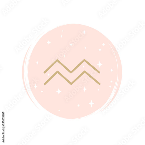 Cute zodiac aquarius icon logo vector illustration on circle with brush texture for social media story highlight