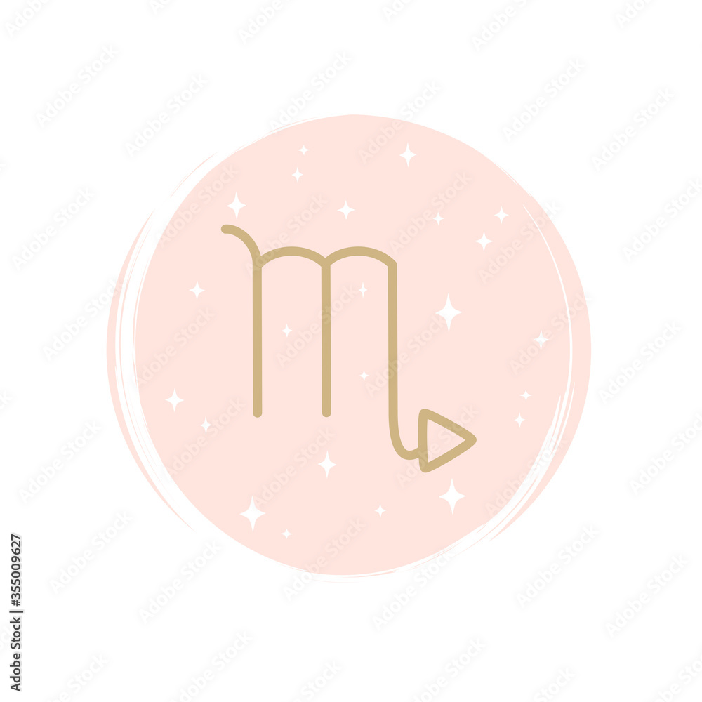 Cute zodiac scorpio icon logo vector illustration on circle with brush texture for social media story highlight