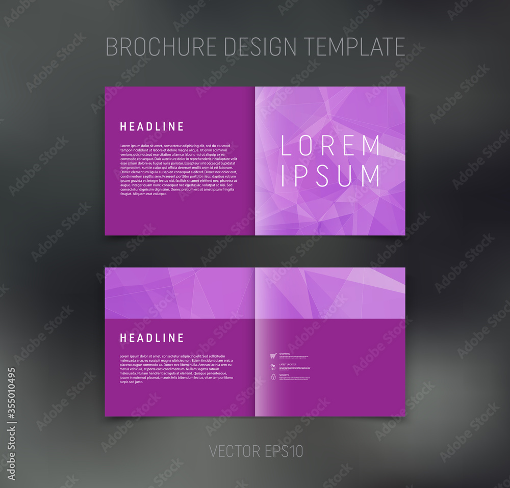 Vector brochure, booklet, presentation design template with geometric low poly abstract background