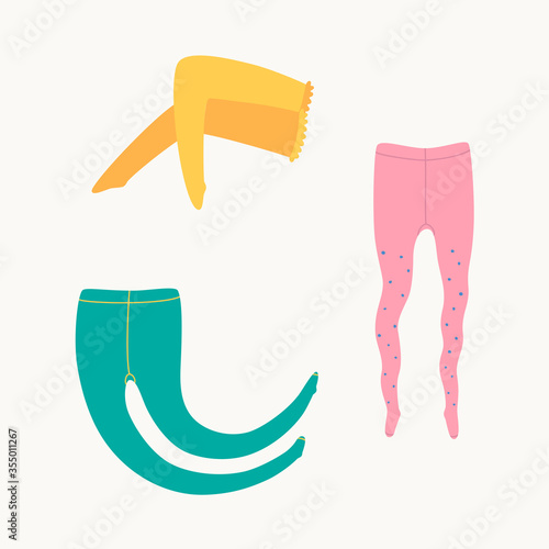 Vector illustration of pantyhose and stockings. Pink tights with dots.