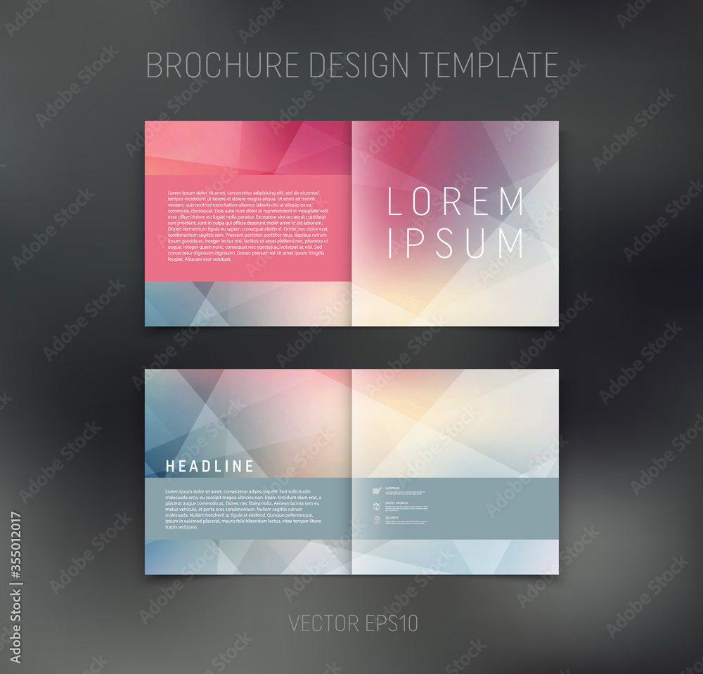 Fototapeta premium Vector brochure, booklet, presentation design template with pink and gray geometric low poly abstract background