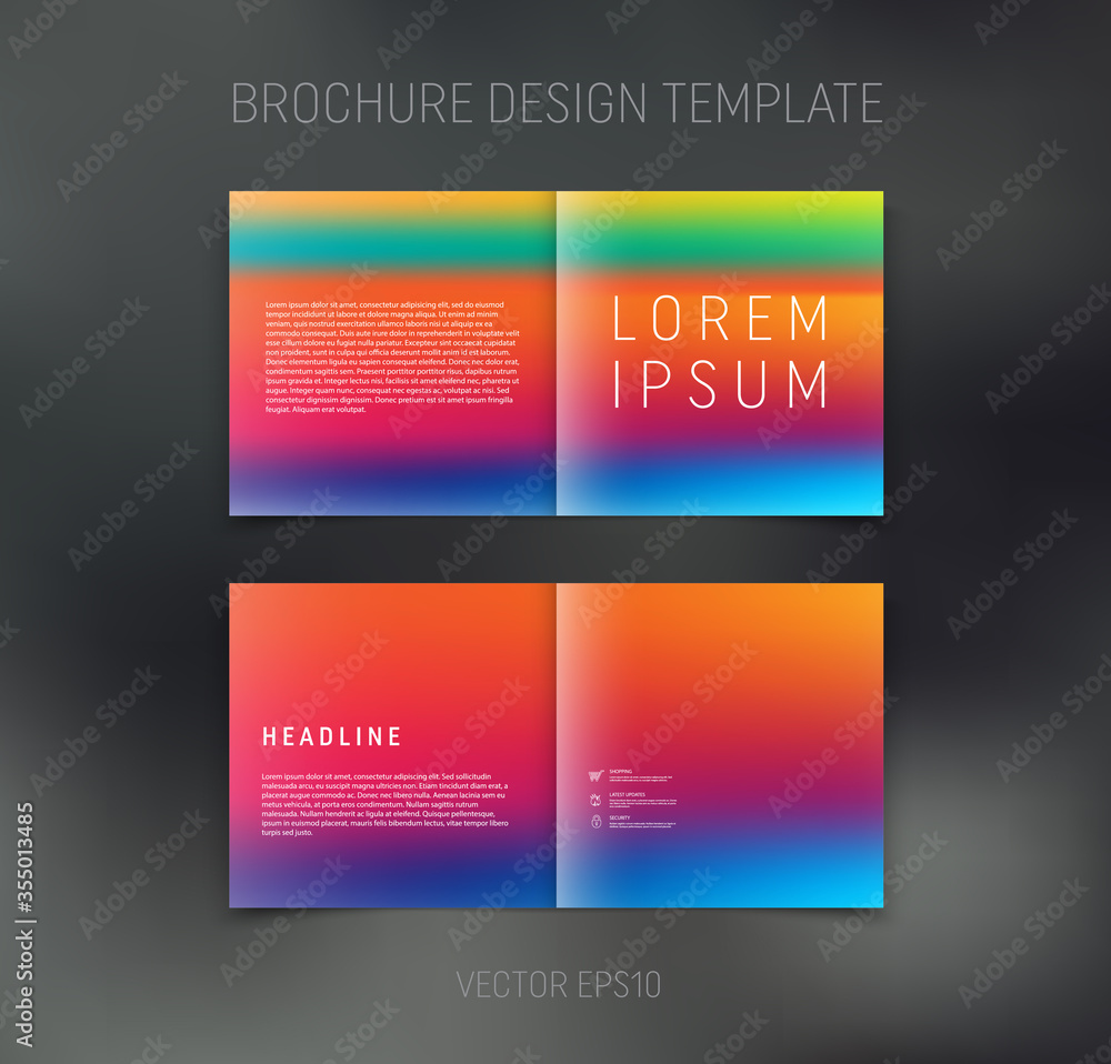 Naklejka premium Vector brochure, booklet, presentation design template with blurry rainbow abstract background