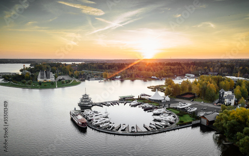 round pier a Marina on the reservoir photographed from the air photo