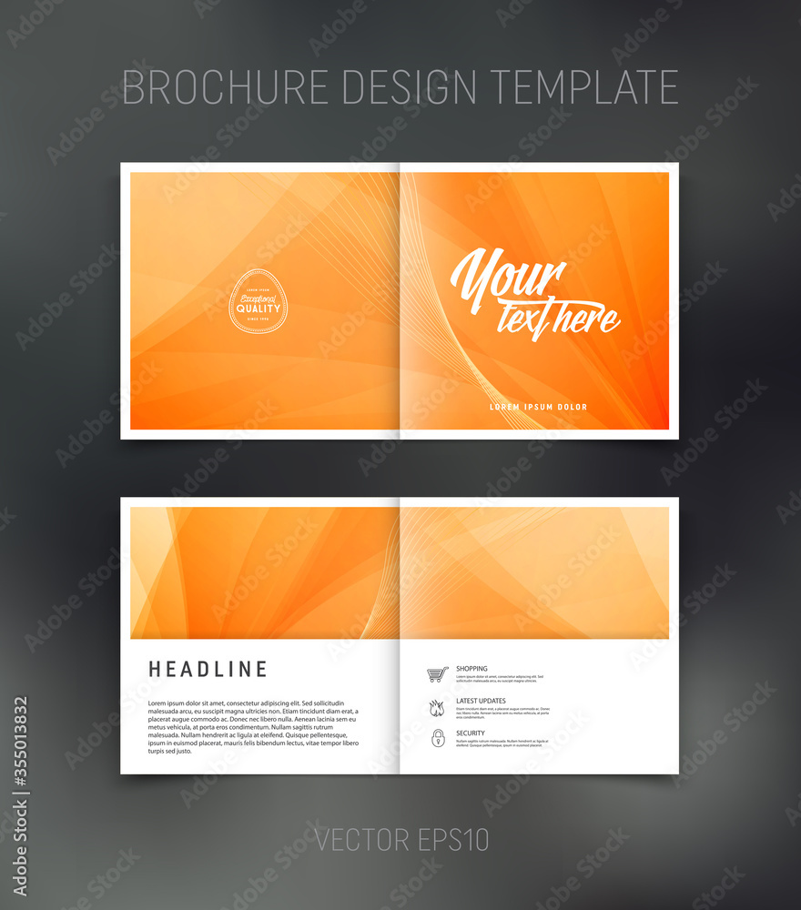 Vector brochure, booklet, presentation design template with orange abstract background