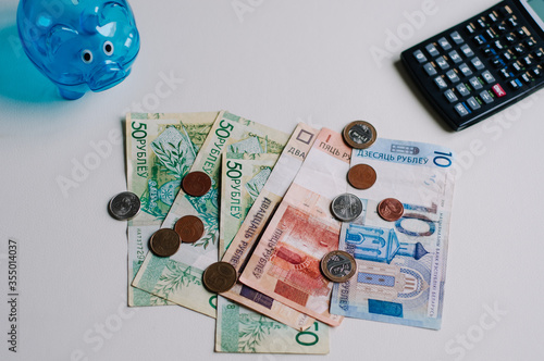 European union currency with calculator, business chart on desk. photo