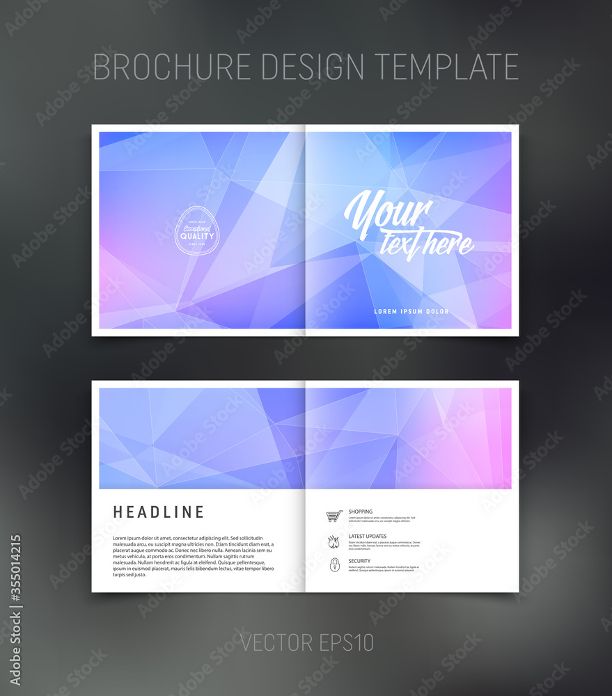 Fototapeta premium Vector brochure, booklet, presentation design template with blue geometric low poly abstract background