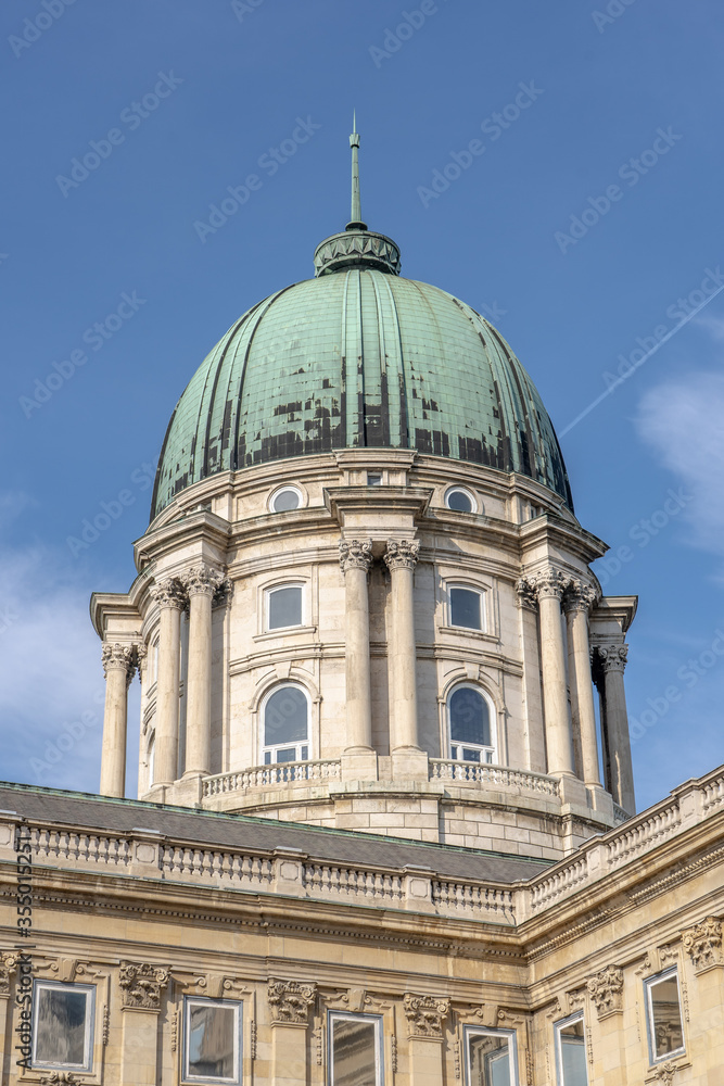 Upward dome view of Buda Castle royal palace in morning