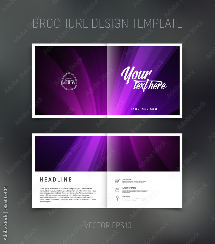Naklejka premium Vector brochure, booklet, presentation design template with purple smooth abstract background
