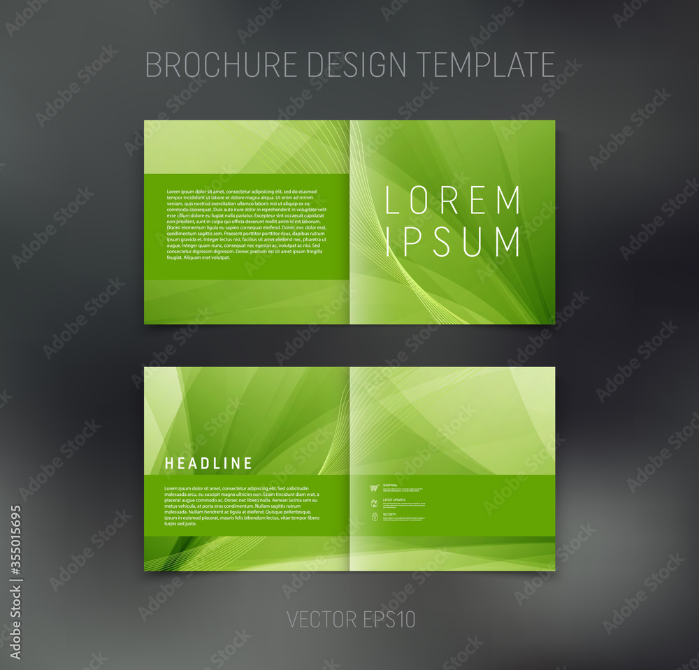 Vector brochure, booklet, presentation design template with green smooth abstract background