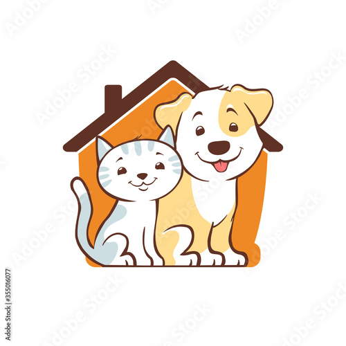 Cat Dog Pet Shelter House Care Logo. vector