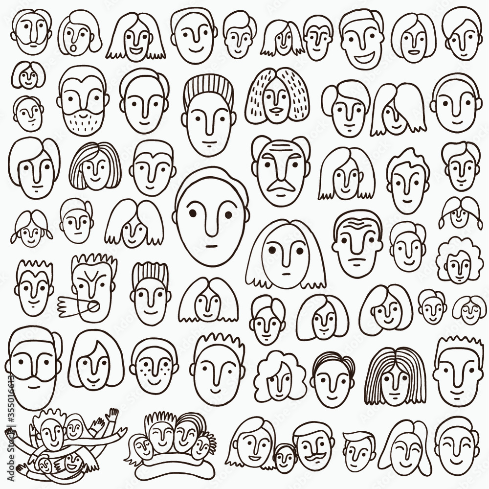 faces of people - hand drawn doodle set