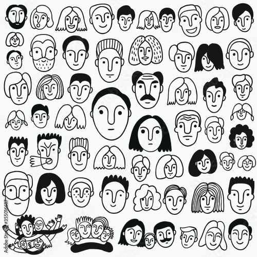 faces of people - hand drawn doodle set