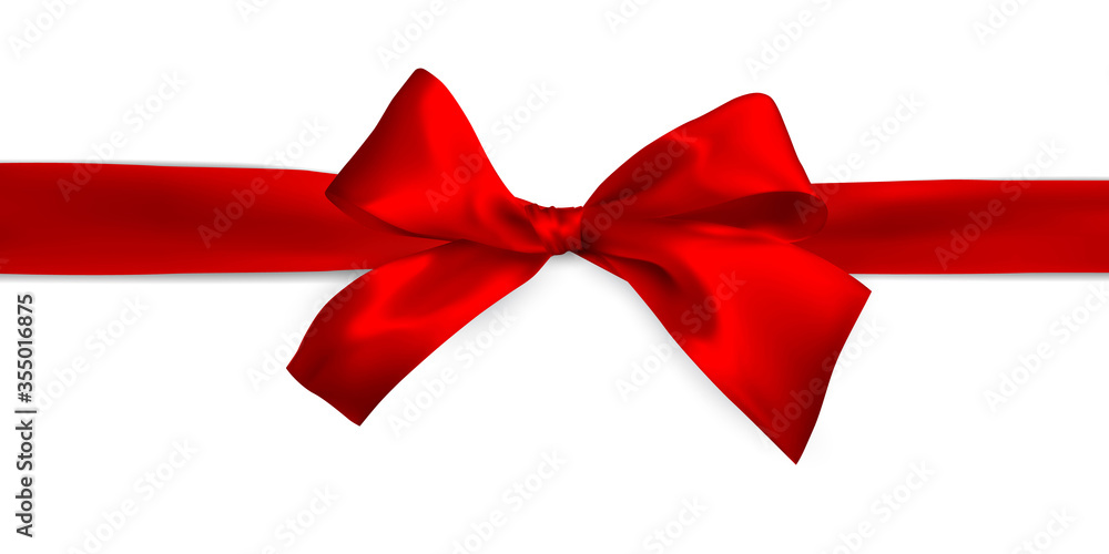 Realistic red bow with red ribbons isolated on white. Element for decoration gifts, greetings, holidays. Vector illustration Realistic red bow with red ribbons isolated on white. Element for decoration gifts, greetings, holidays. Vector illustration