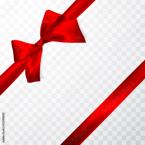 Realistic red bow with red ribbons isolated. Element for decoration gifts, greetings, holidays. Vector illustration