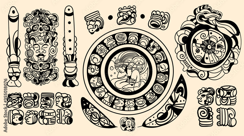 Ancient Mayan civilization. Indian mayan carved in stone tattoo art. Mayan  tattoo and t-shirt design. Ancient aztec totem, Mexican god Stock Vector |  Adobe Stock