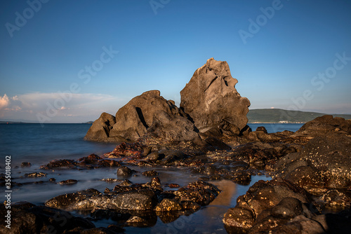 Long exposure in the rockery on the beach of Balikliova photo