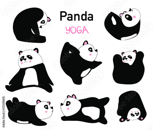 Collection hand drawn. Panda yoga. Transparent background. Flat design Vector