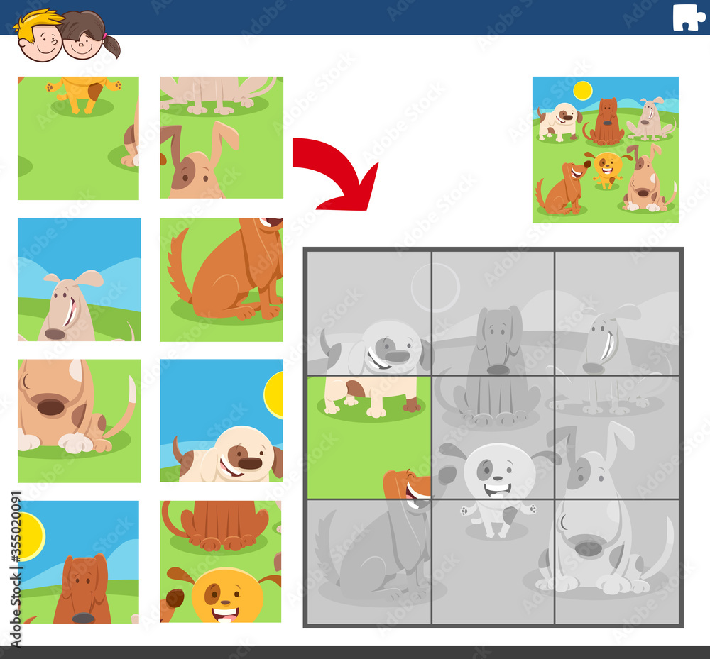 Fototapeta premium jigsaw puzzle game with funny dogs group