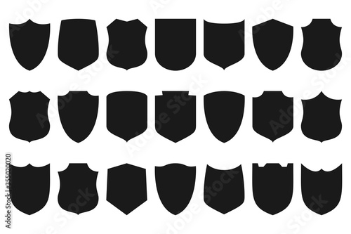 Shields set. Collection of security shield icons. Design elements for concept of safety and protection. Vector illustration