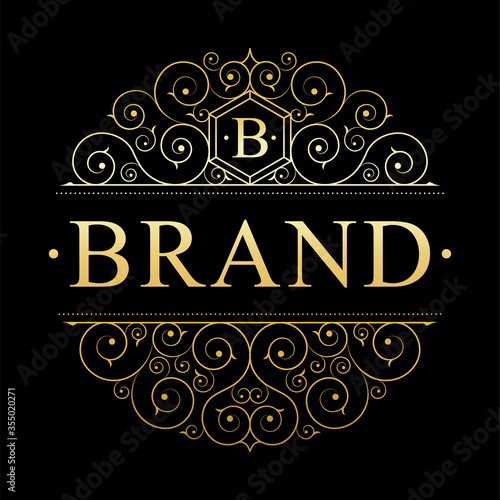 Retro vintage luxury logo template with floral elegant calligraphic elements.