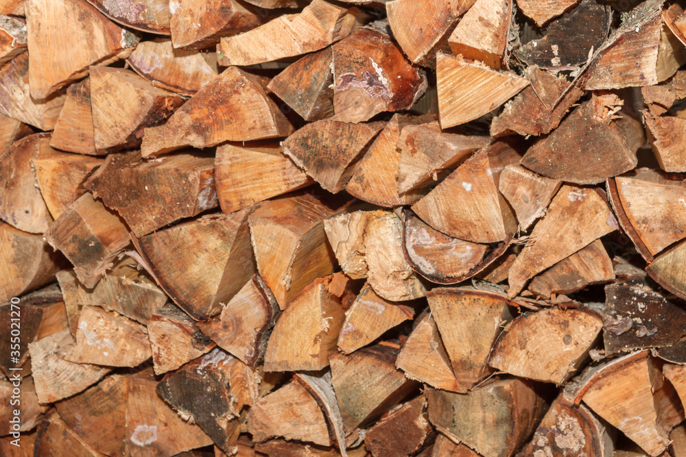 Pinned birch wood are in a pile in drevenice Pinned birch wood are in a pile in drevenice