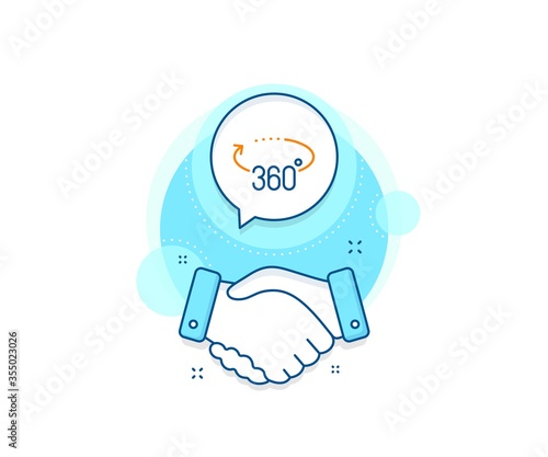 VR simulation sign. Handshake deal complex icon. 360 degrees line icon. Panoramic view symbol. Agreement shaking hands banner. 360 degrees sign. Vector