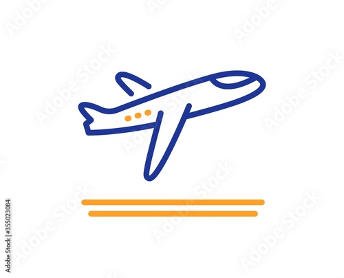 Airport departure plane line icon. Airplane take off sign. Flight symbol. Colorful thin line outline concept. Linear style departure plane icon. Editable stroke. Vector