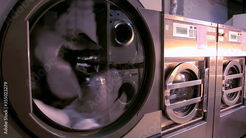 Large industrial washing machines in the hotel laundry