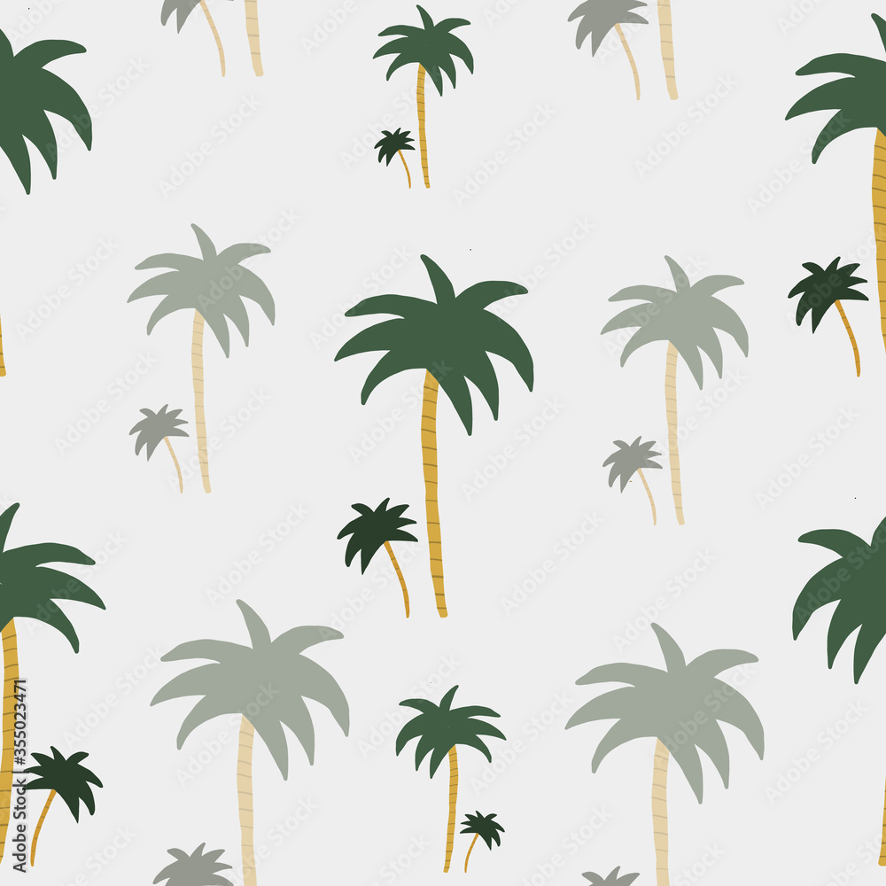 Seamless repeat vector Palm tree pattern texture on gray background for any web design.