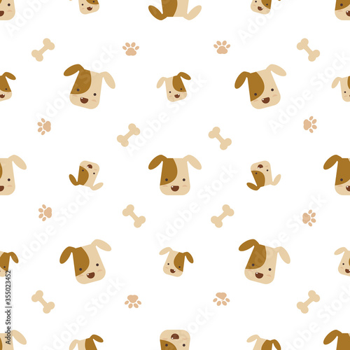 Jack Russell dog seamless vector pattern on white background.