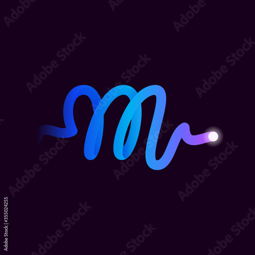 M letter logo with gradient line and flash dot.