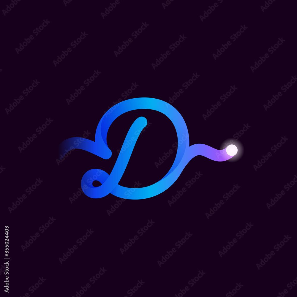 D letter logo with gradient line and flash dot. D letter logo with gradient line and flash dot.