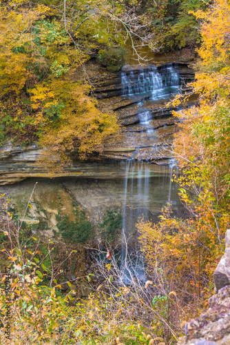 Fall Foliage Over Waterfall in Clifty Creek Park, Southern Indiana