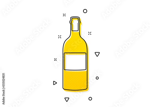 Merlot or Cabernet Sauvignon sign. Wine bottle icon. Yellow circles pattern. Classic wine bottle icon. Geometric elements. Vector