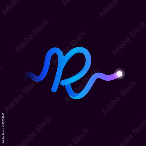 R letter logo with gradient line and flash dot.
