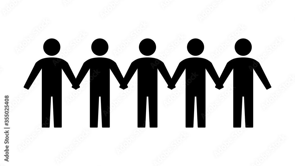 People Row Figures Group Holding Hands Together Symbol Icon. Vector Image. People Row Figures Group Holding Hands Together Symbol Icon. Vector Image.