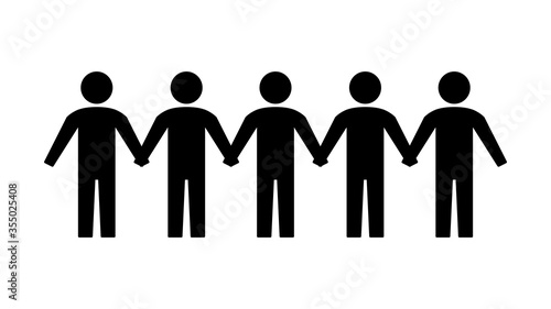 People Row Figures Group Holding Hands Together Symbol Icon. Vector Image.