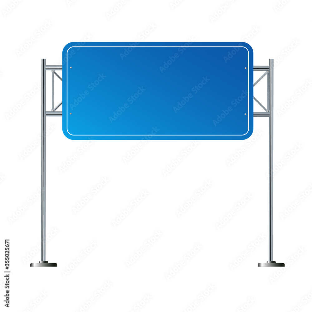 Obraz premium Side road blank blue sign. 3d illustration isolated on white background
