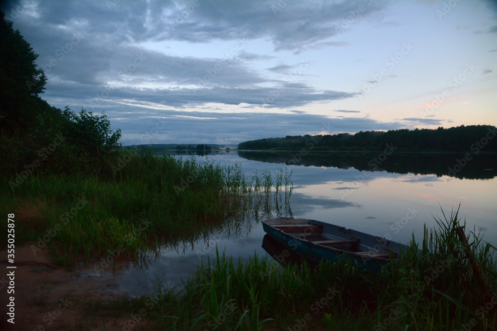 Boat on the lake in the evening