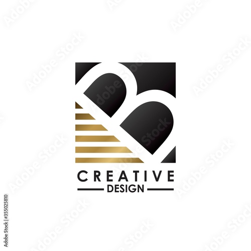 Negative Space Letter B logo. Creative design template concept square shape, stripe line with hidden letter B logo.