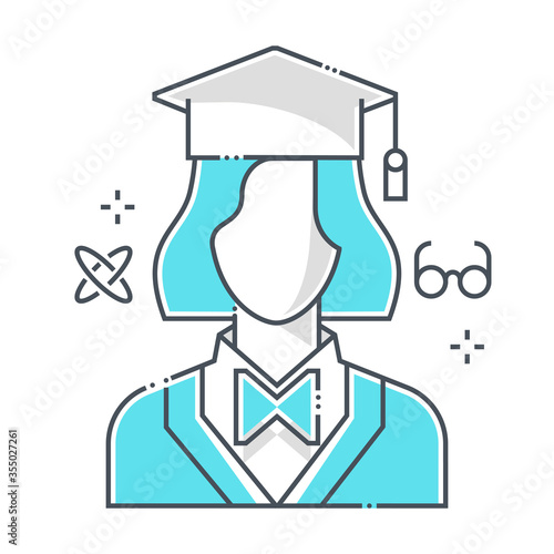 Graduation hat related color line vector icon, illustration
