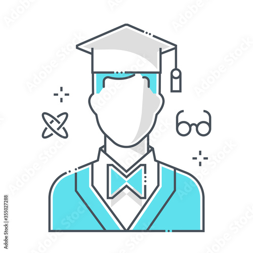 Graduation hat related color line vector icon, illustration