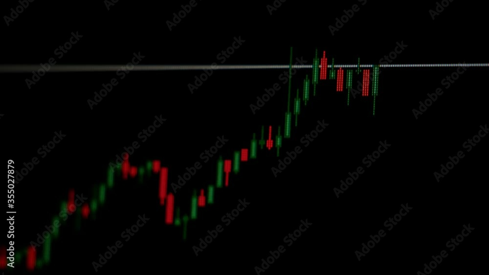 The accelerated movement of the exchange graph in the form of candles on a black background The accelerated movement of the exchange graph in the form of candles on a black background