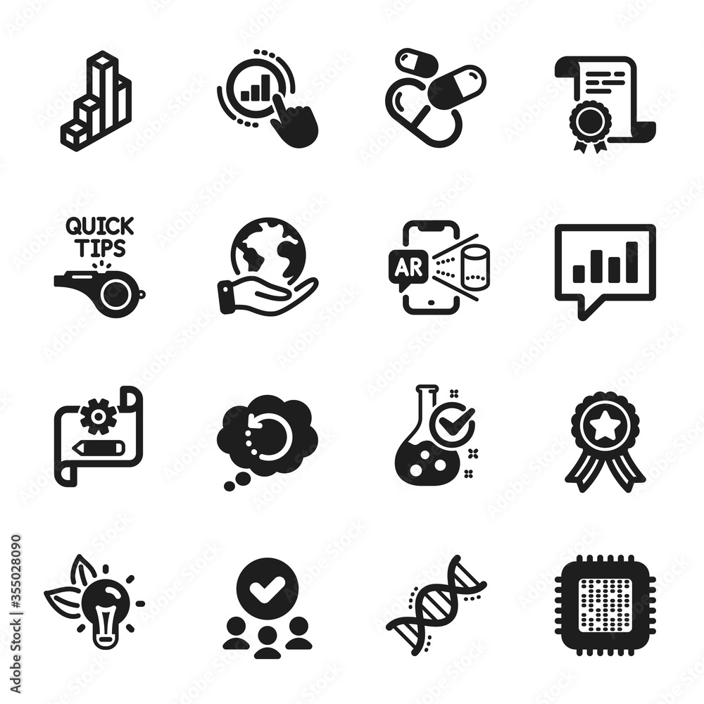 Set of Science icons, such as Cogwheel blueprint, Chemistry lab. Certificate, approved group, save planet. Tutorials, Graph chart, Capsule pill. Eco energy, Chemistry dna, Cpu processor. Vector Set of Science icons, such as Cogwheel blueprint, Chemistry lab. Certificate, approved group, save planet. Tutorials, Graph chart, Capsule pill. Eco energy, Chemistry dna, Cpu processor. Vector