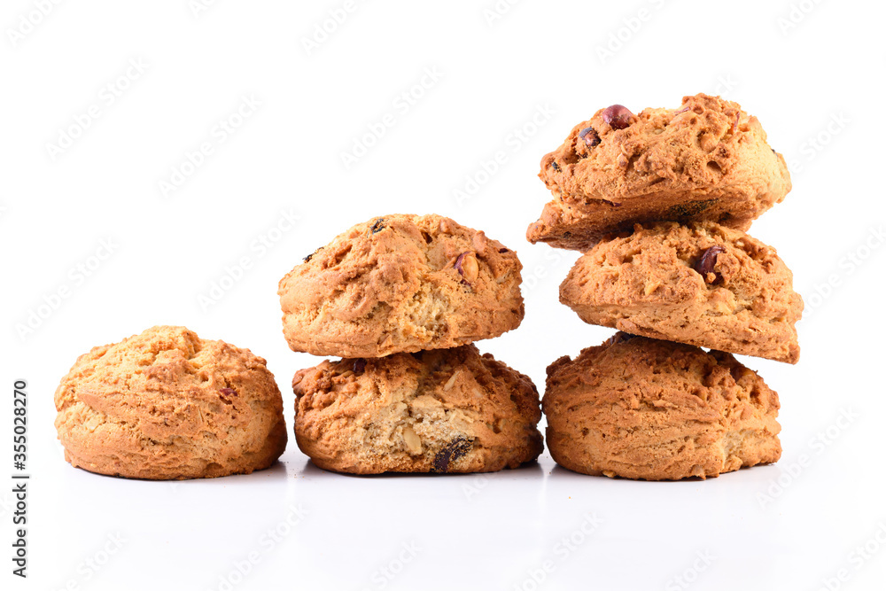 homemade oatmeal cookies cinnamon isolated on white table