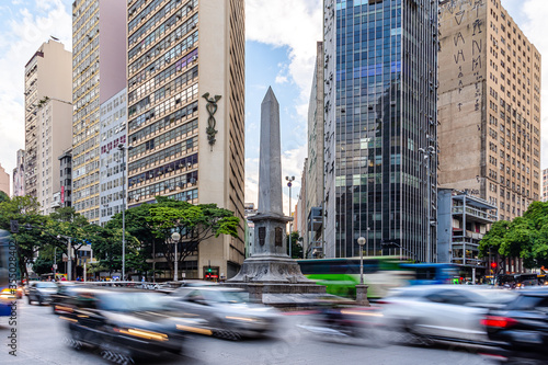Motion Blur Movement of Cars During Busy Traffic in Praça Sete, Famous Landmark in Downtown Belo Horizonte, Minas Gerais State, Brazil photo