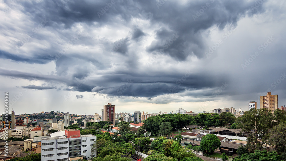 Stormy and Rainy Weather Clouds Over Belo Horizonte City, Minas Gerais State, Brazil