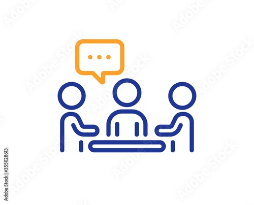People chatting line icon. Business seminar sign. Job meeting symbol. Colorful thin line outline concept. Linear style people chatting icon. Editable stroke. Vector