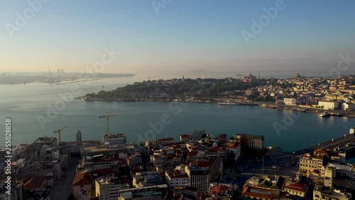 Galata Tower aerial view with Drone From Istanbul Turkiye.