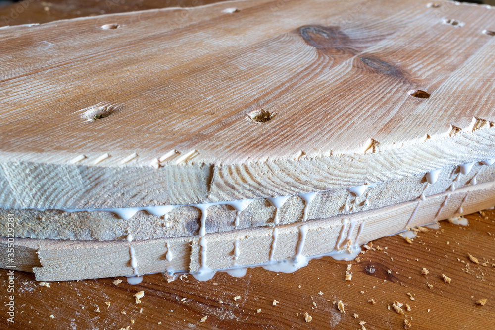 Using Glue To Connect Wooden boards For Furniture Detail. Using Glue To Connect Wooden boards For Furniture Detail.
